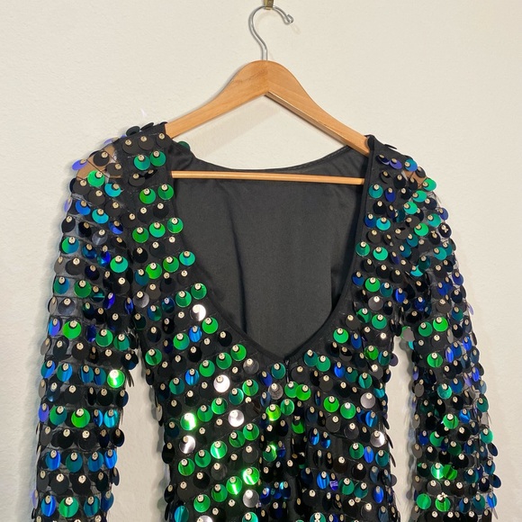 Lulu's Exceptional Radiance Black Multi Iridescent Sequin Backless Mini Dress - Picture 10 of 10